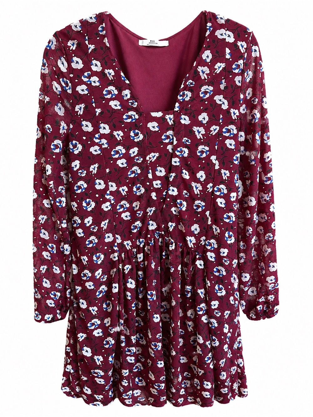 Mango Burgundy Floral Long Sleeve Mini Dress Size M